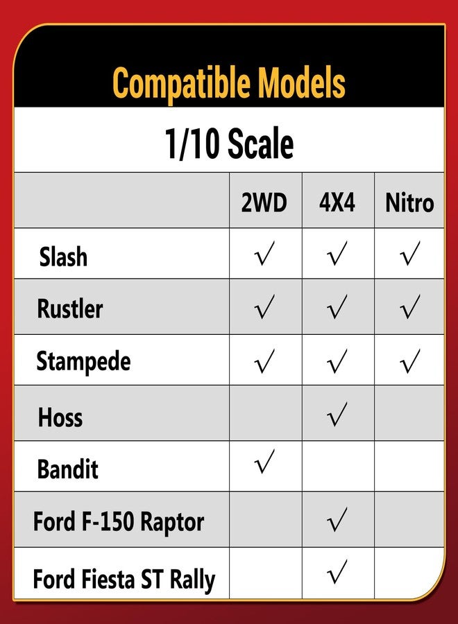 ممتص صدمات زيتي AllinRC 5862 لسيارات التحكم عن بعد Traxxas 1/10 Slash 2WD و 4x4 Nitro Rustler Stampede VXL Hoss Bandit (أسود أحمر) - Image 2